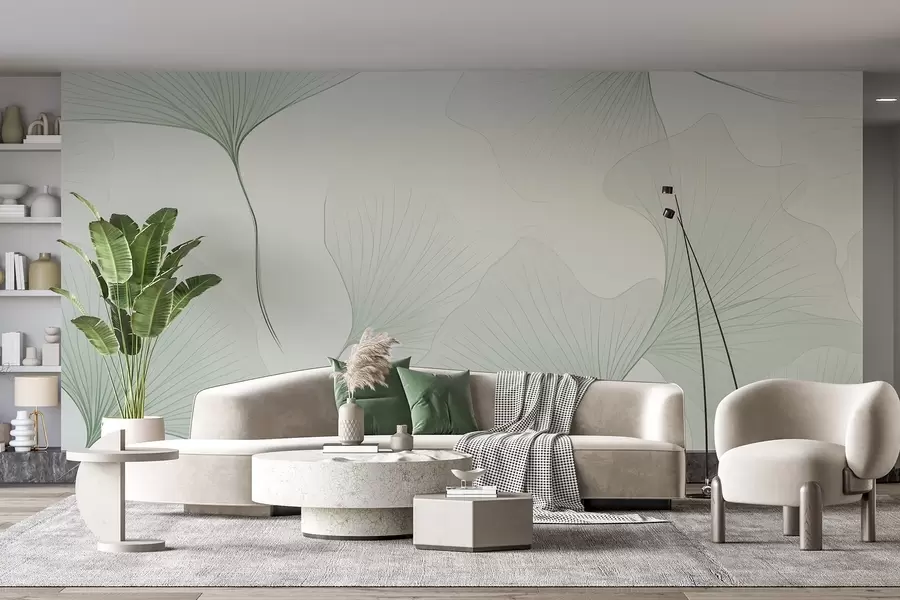 wall murals Transparent ginkgo leaves w04433v2