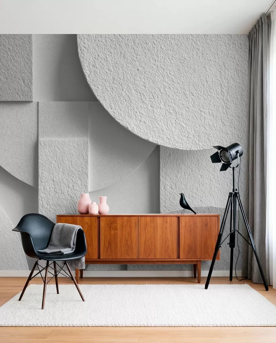 wall murals Abstract composition with white three-dimensional geometric shapes w04395v1