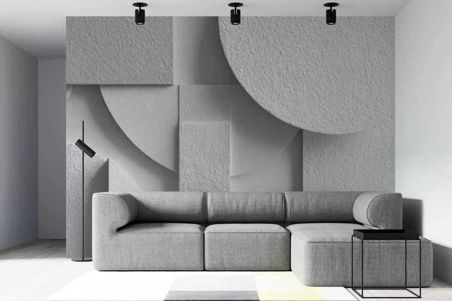 wall murals Abstract composition with white three-dimensional geometric shapes w04395v1