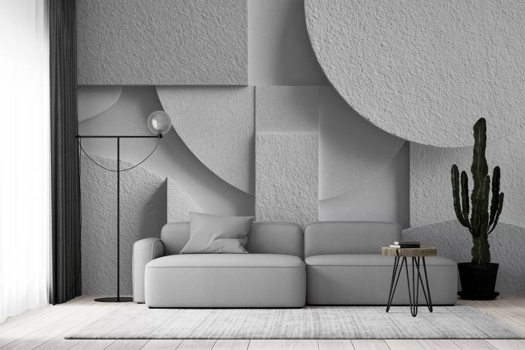 wall murals Abstract composition with white three-dimensional geometric shapes w04395v1