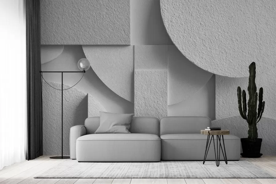 wall murals Abstract composition with white three-dimensional geometric shapes w04395v1