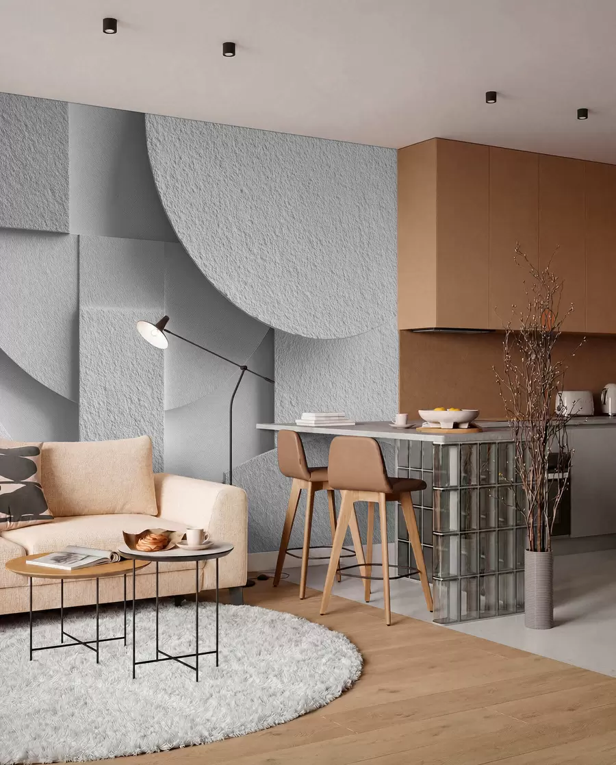 wall murals Abstract composition with white three-dimensional geometric shapes w04395v1