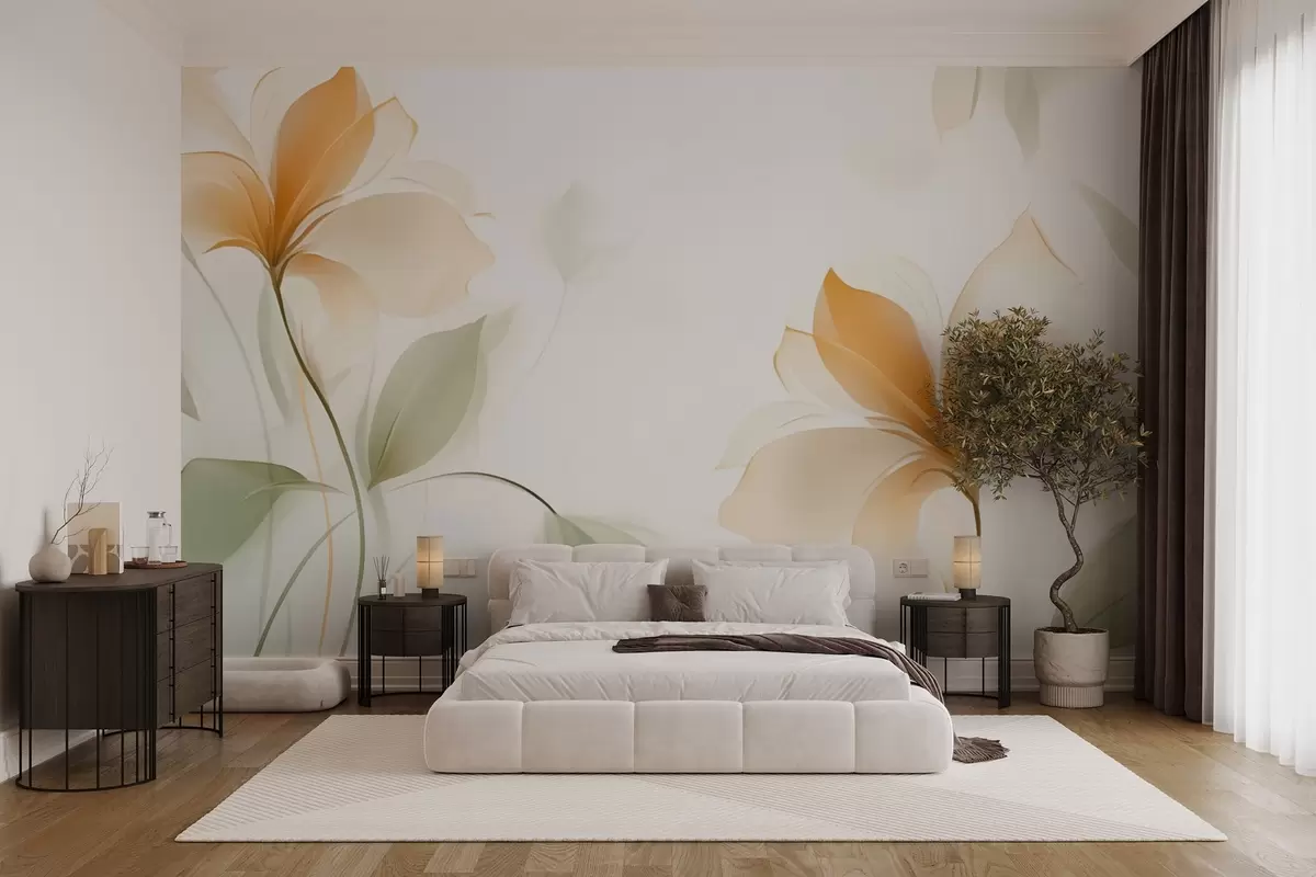 wall murals Transparent flowers with a rich orange center w04397v1