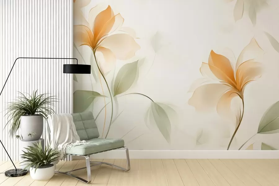 wall murals Transparent flowers with a rich orange center w04397v1