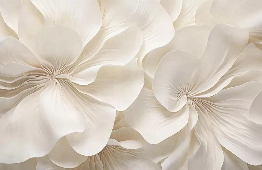 wall murals Close-up of creamy textured flowers with delicate, flowing petals, creating a soft, elegant, and textured floral arrangement w09346