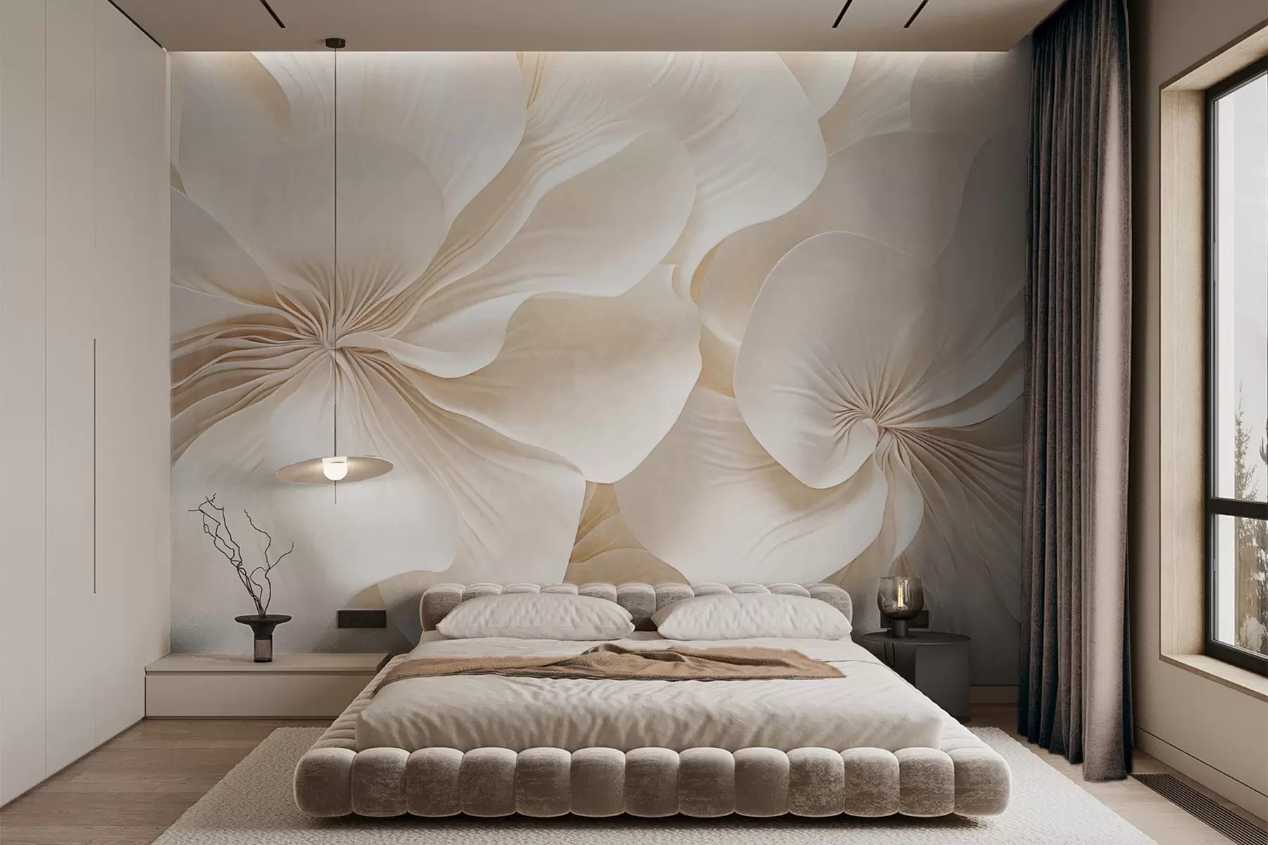 wall murals Close-up of creamy textured flowers with delicate, flowing petals, creating a soft, elegant, and textured floral arrangement w09346