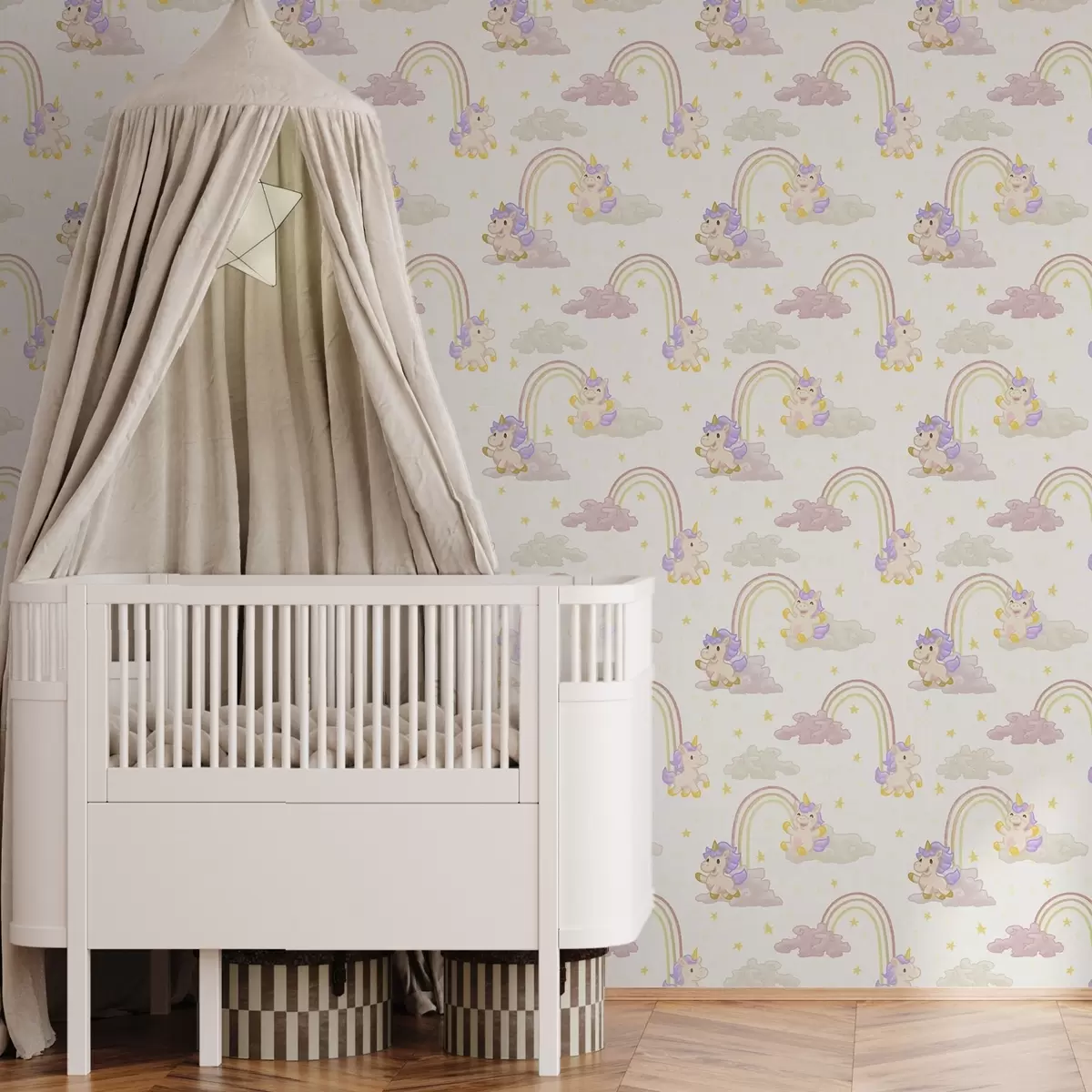 Wallpaper Cute unicorn with rainbows and stars a00339