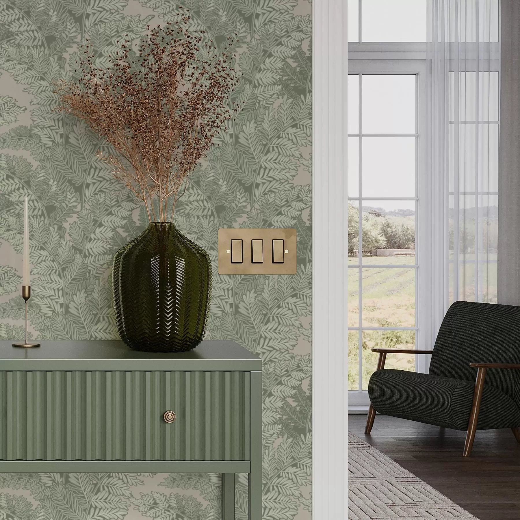 wall murals Green pattern with fern leaves a00345