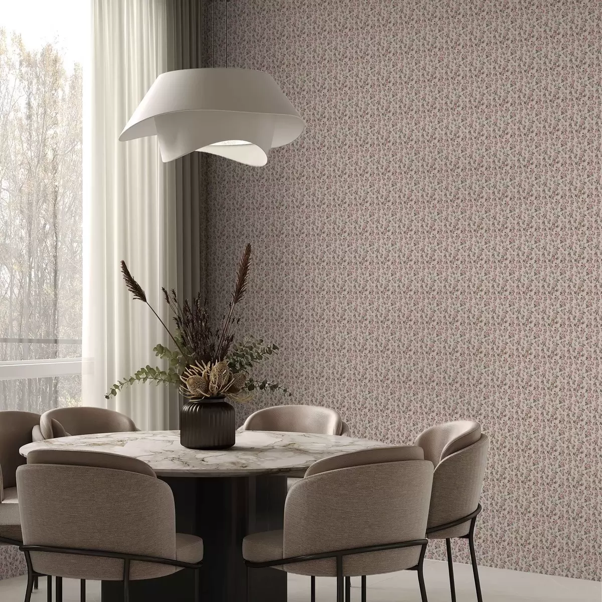 Wallpaper Pink roses on a beige background a00346