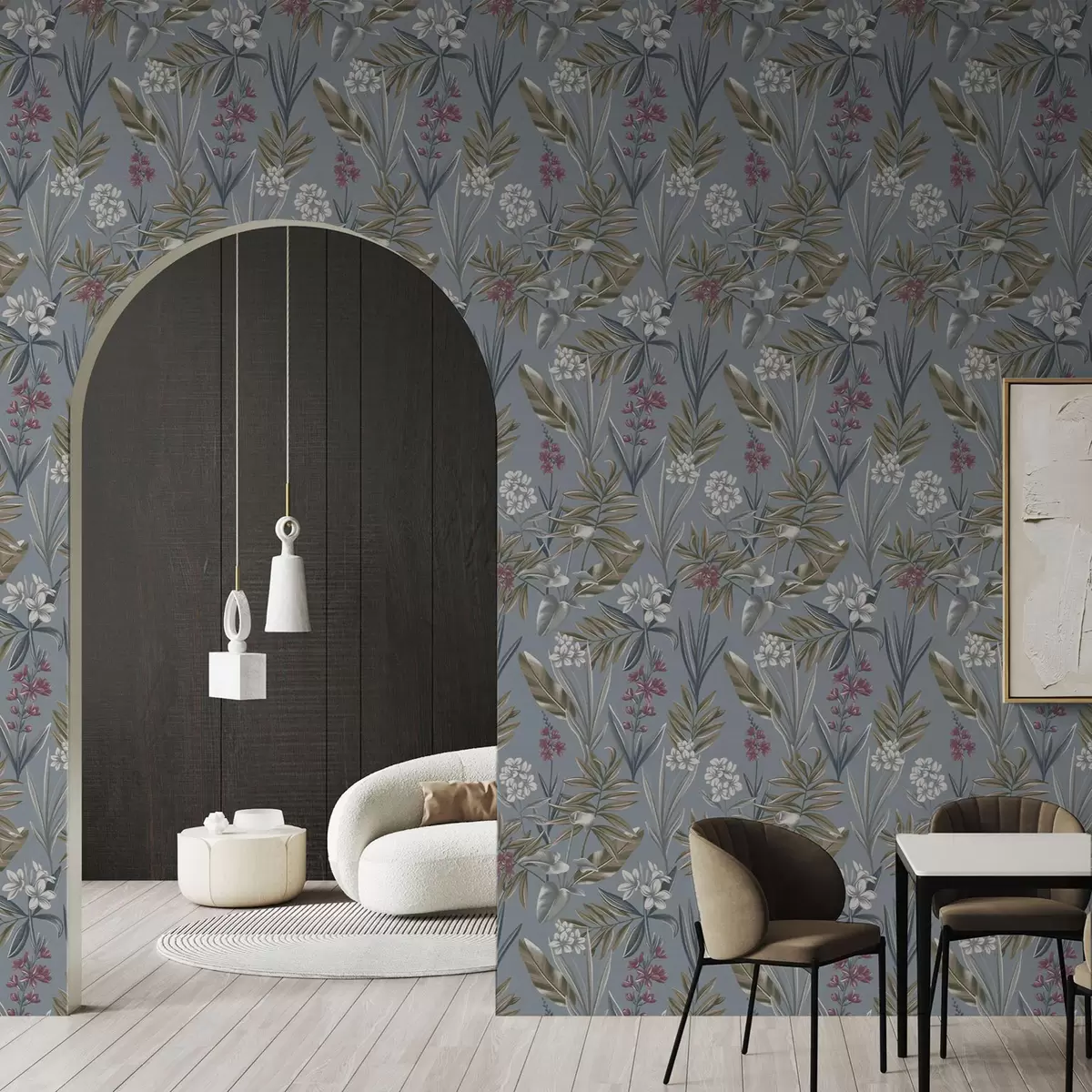 Wallpaper Floral branches on a blue-gray background a00350