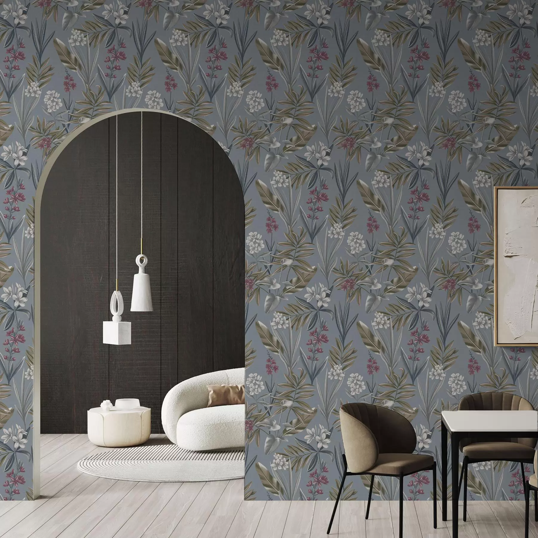 wall murals Floral branches on a blue-gray background a00350