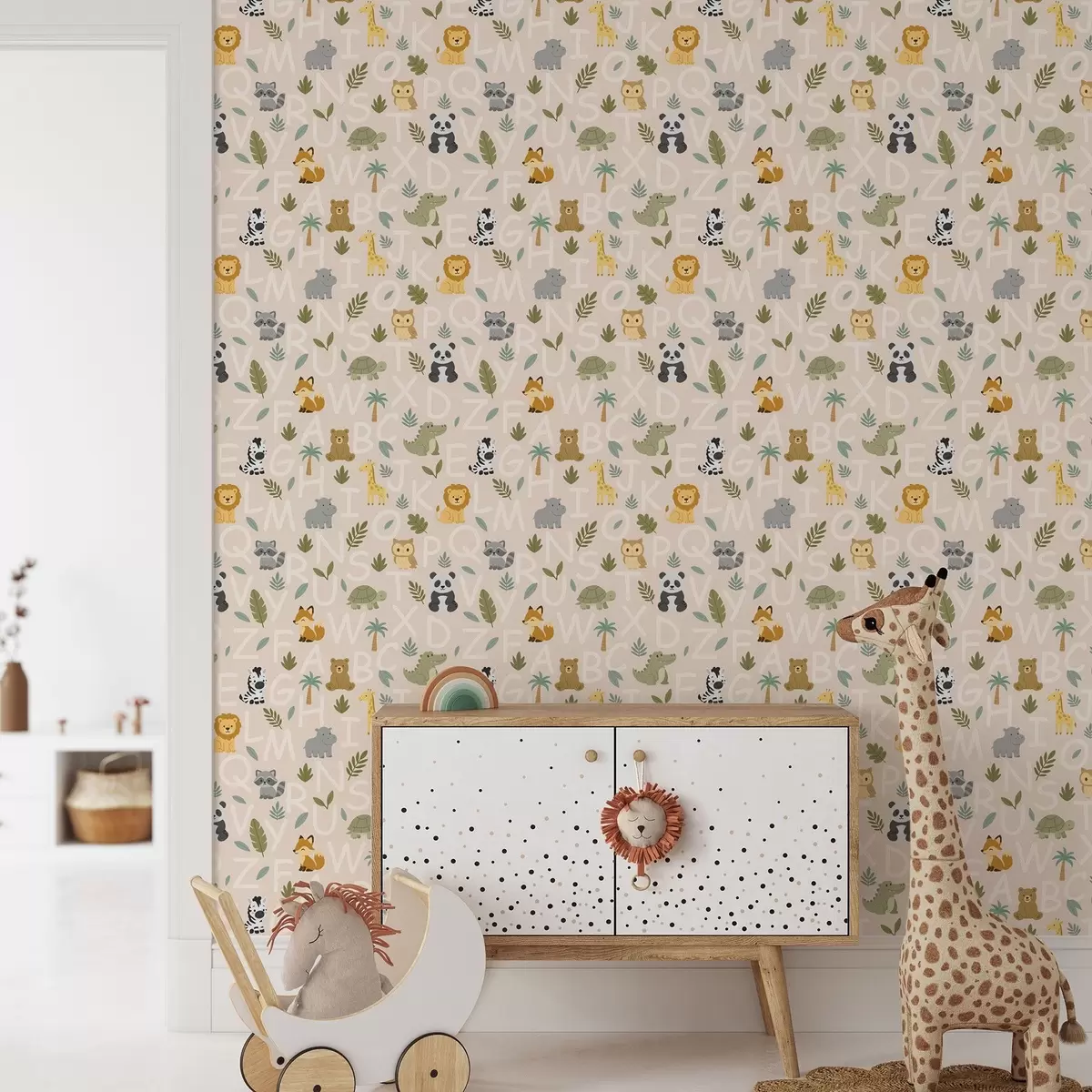 Wallpaper Alphabet with cute animals and plants for kids a00400