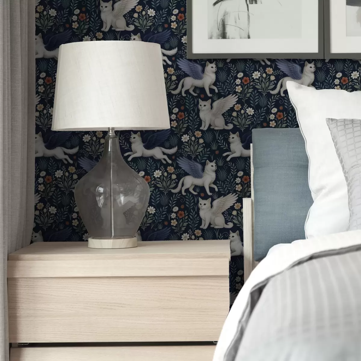 Wallpaper Fantasy cats with wings among flowers a00408