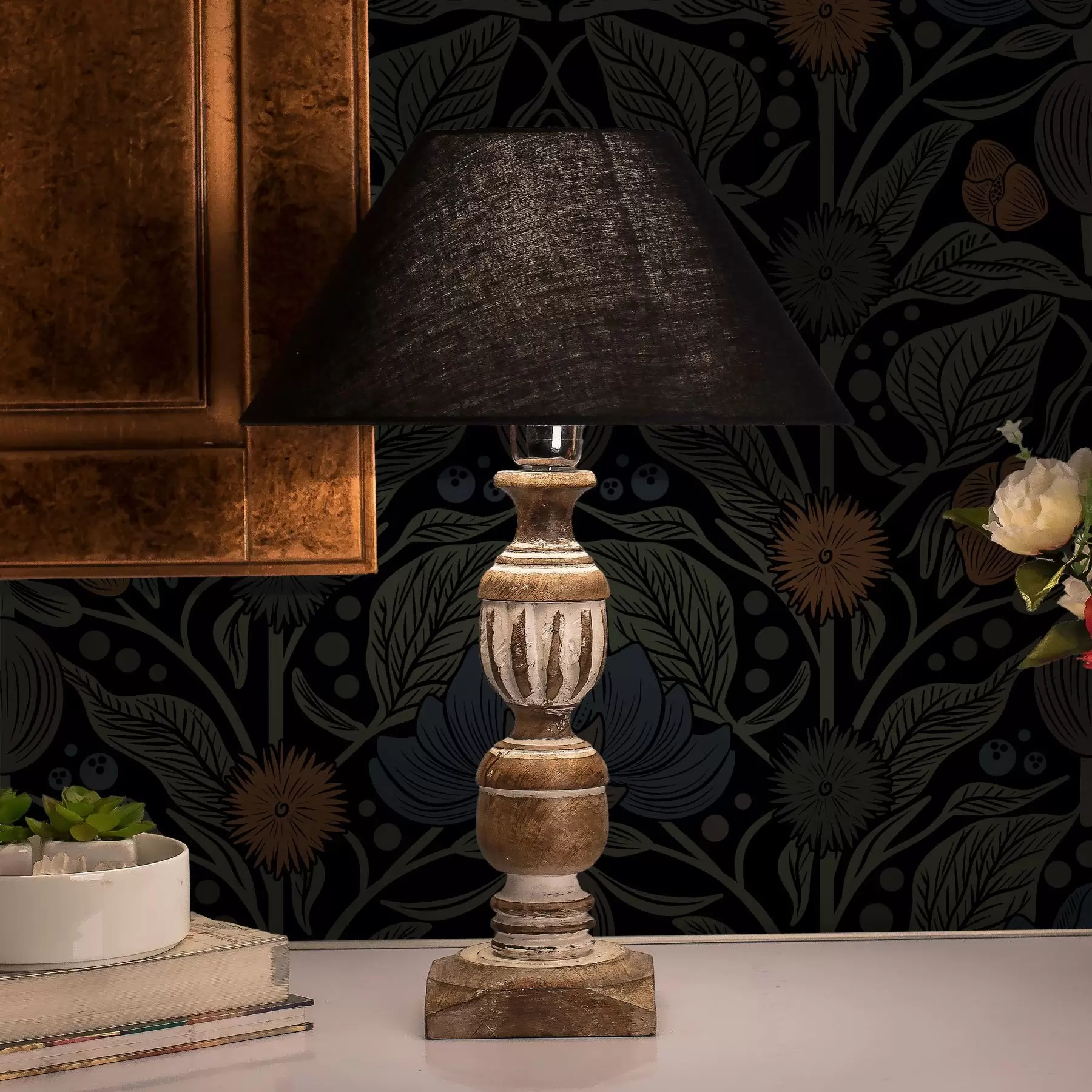 wall murals Dark floral ornament with orange accents a00411