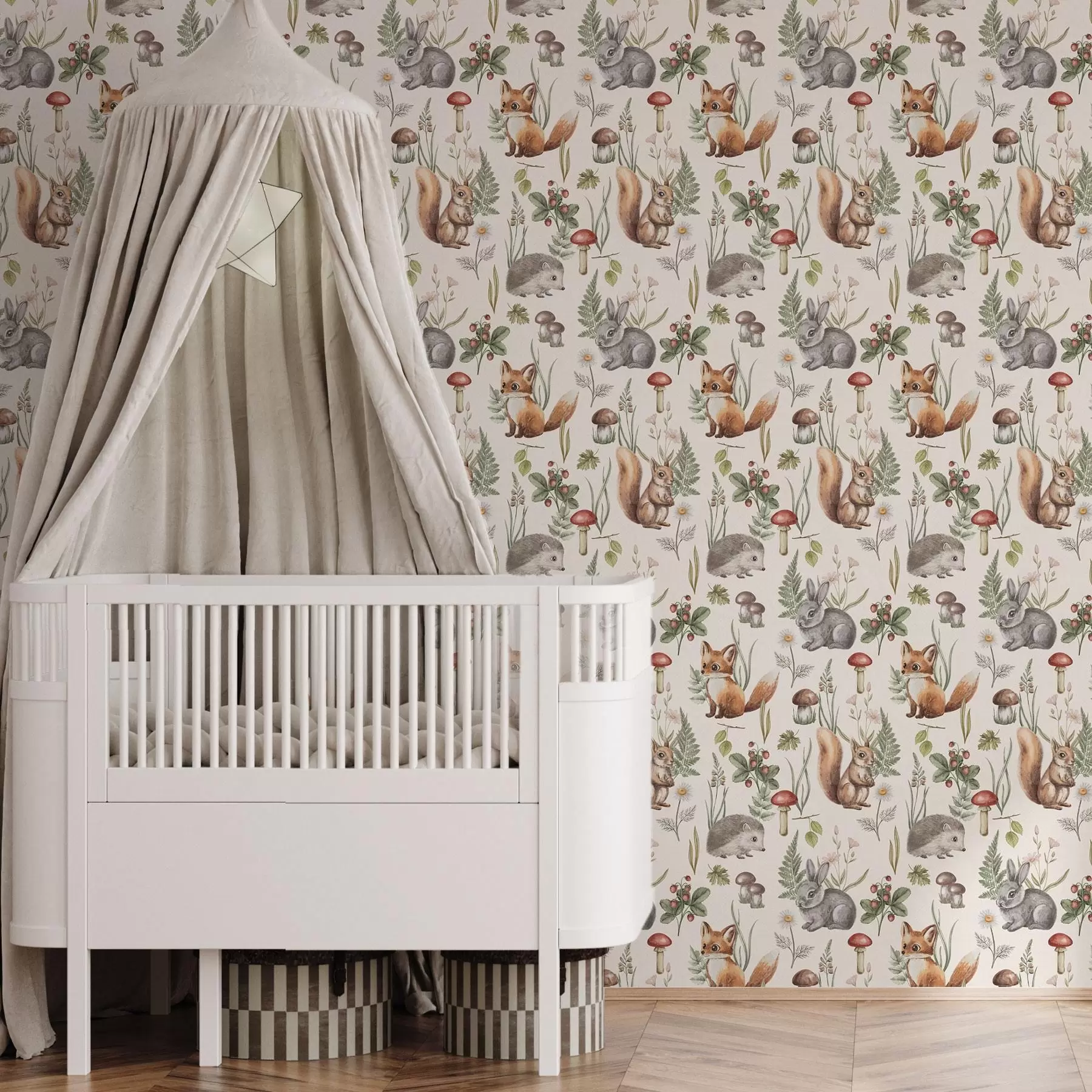 wall murals Forest animals, mushrooms, and plants in a fairy-tale style a00477