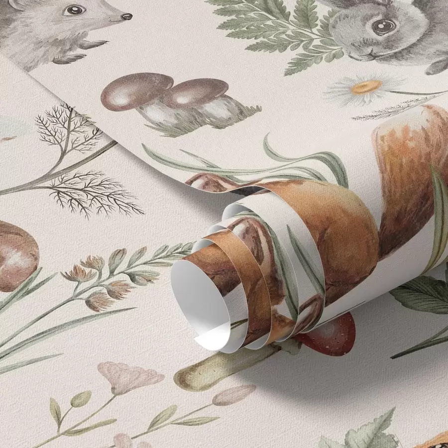 wall murals Forest animals, mushrooms, and plants in a fairy-tale style a00477