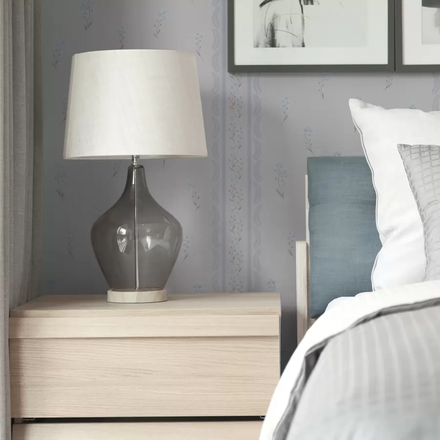 wall murals White background with blue flowers and decorative stripe a00484v1