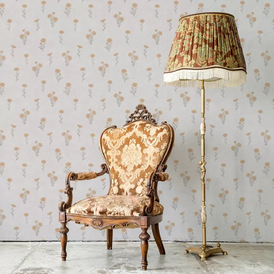 wall murals Small orange flowers on a light gray background a00486