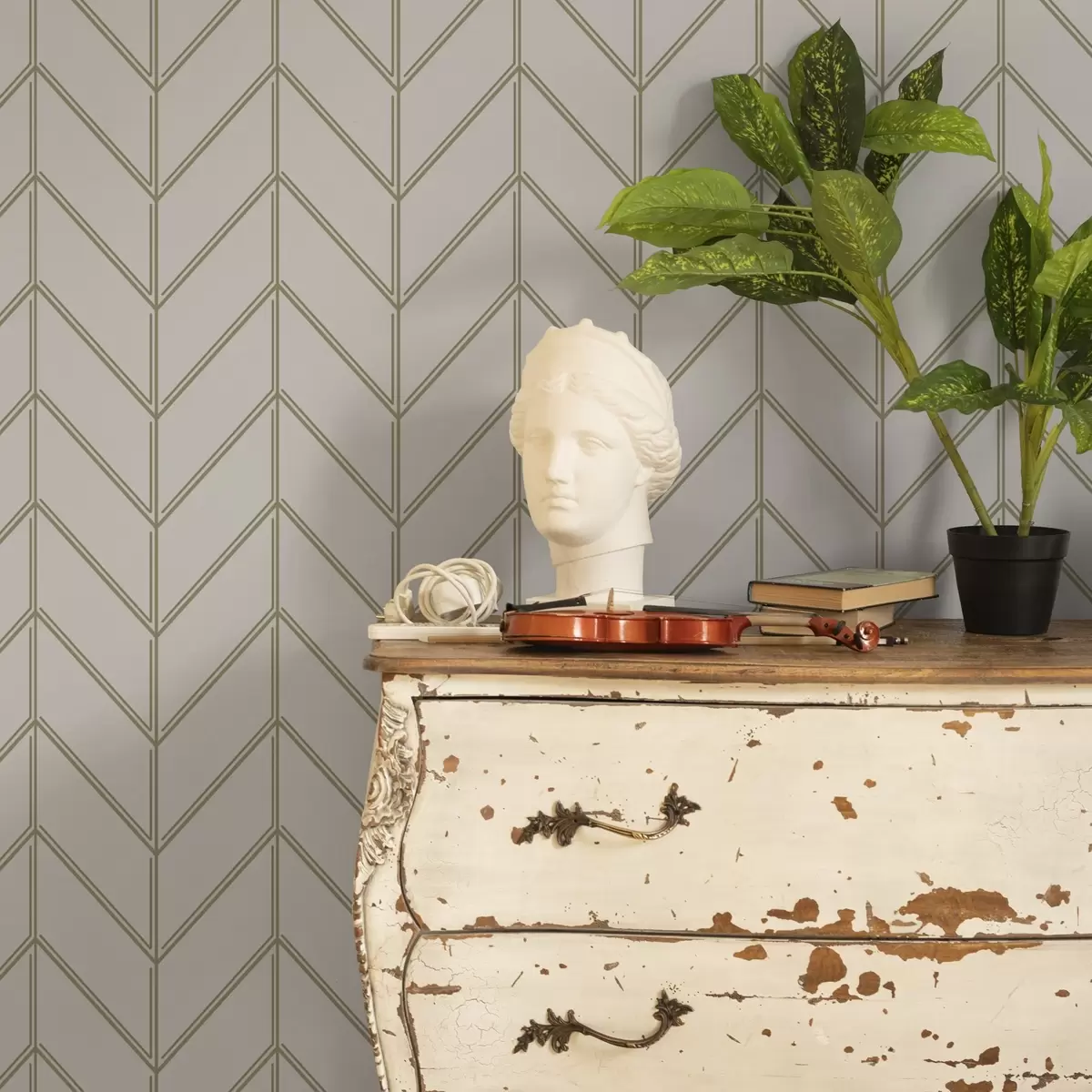 Wallpaper Geometry in the form of fir trees with double lines a00488