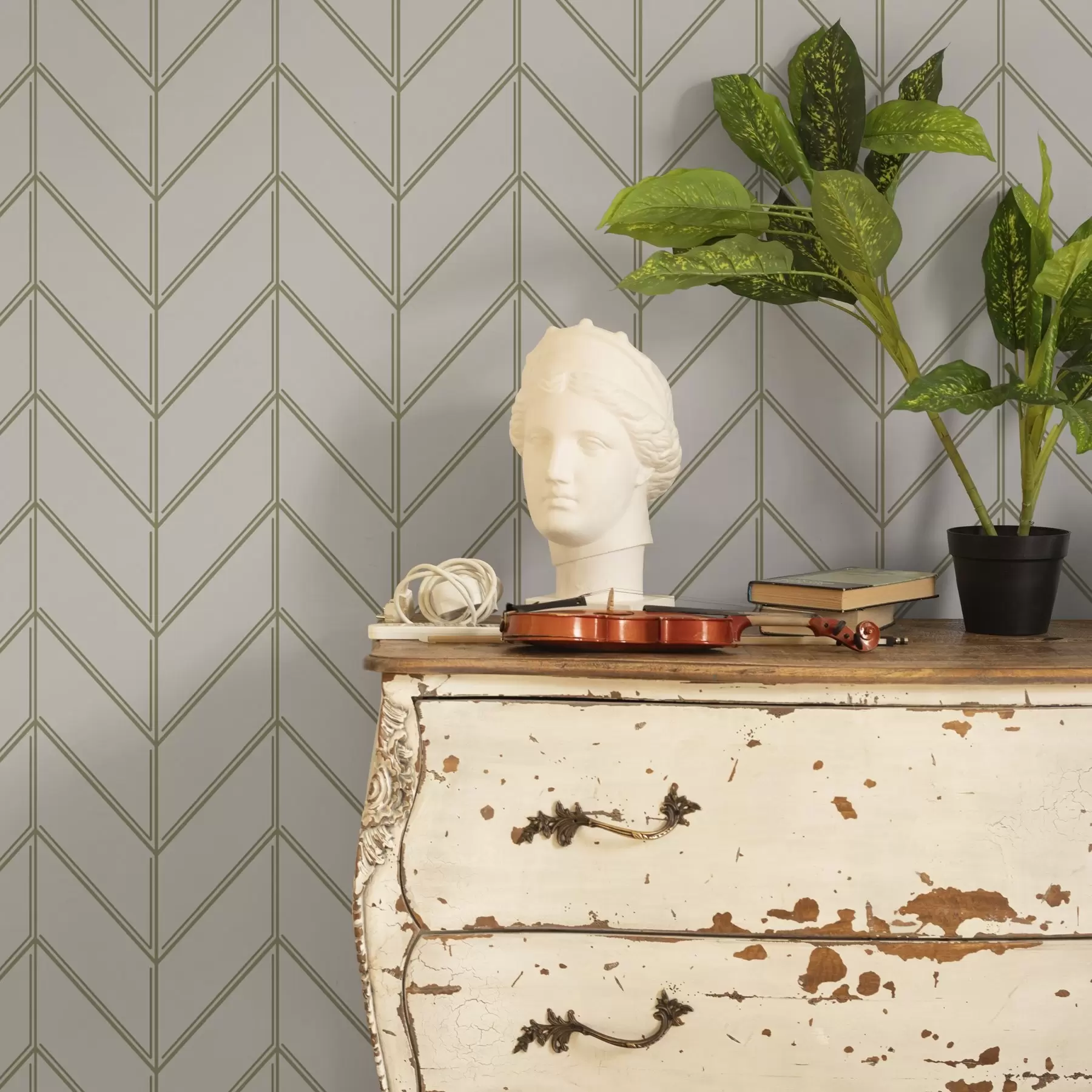 wall murals Geometry in the form of fir trees with double lines a00488