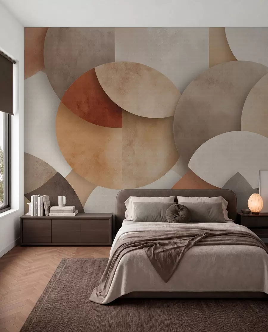 wall murals textured abstract geometry in warm brown and ochre tones w04310