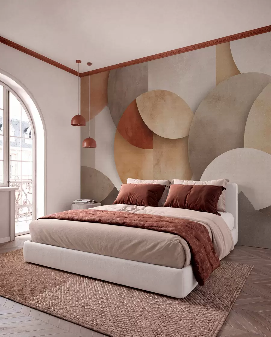 wall murals textured abstract geometry in warm brown and ochre tones w04310
