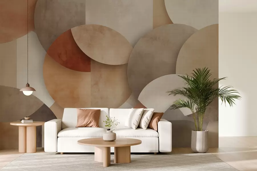 wall murals textured abstract geometry in warm brown and ochre tones w04310