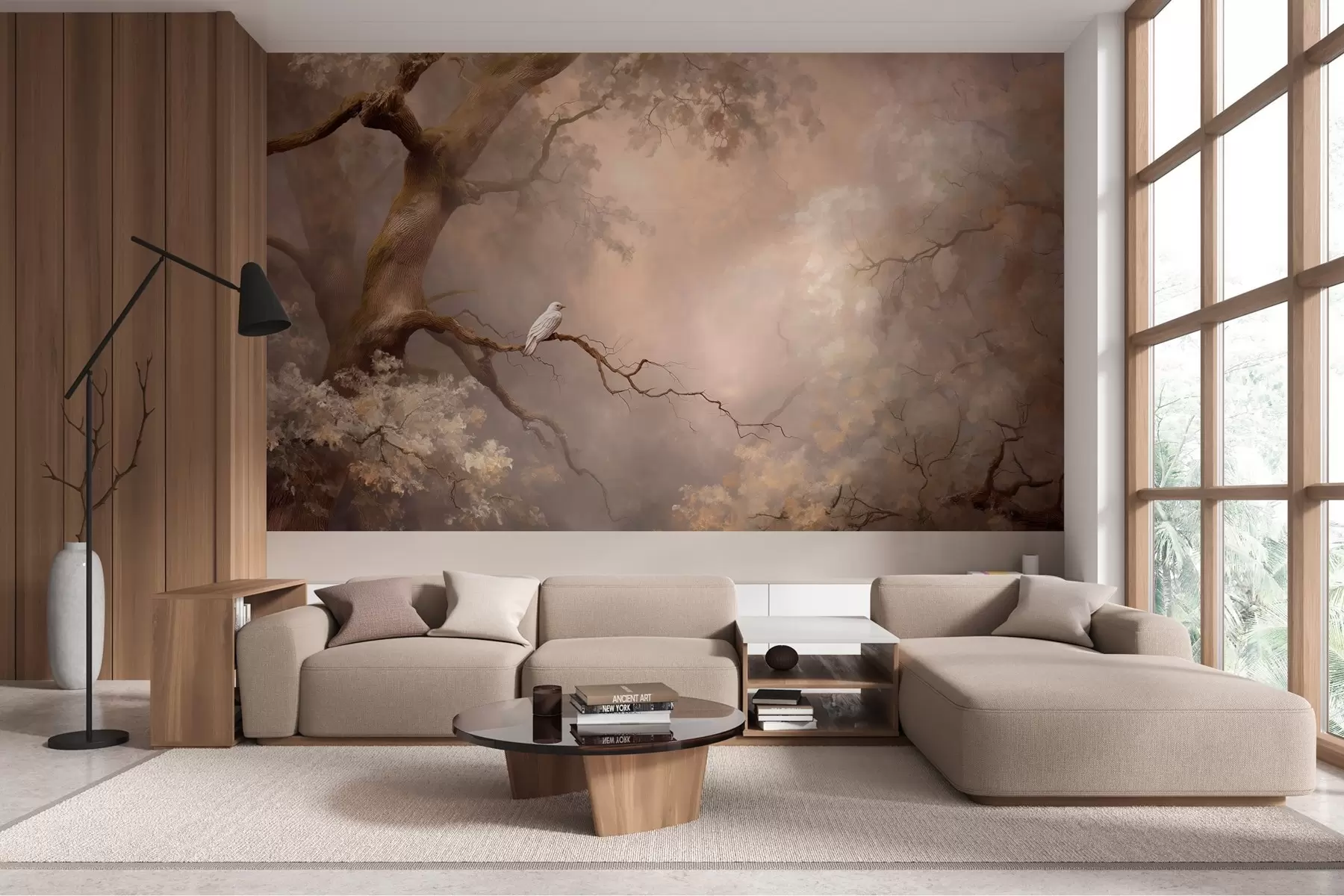 wall murals mystical forest with a white bird w04314