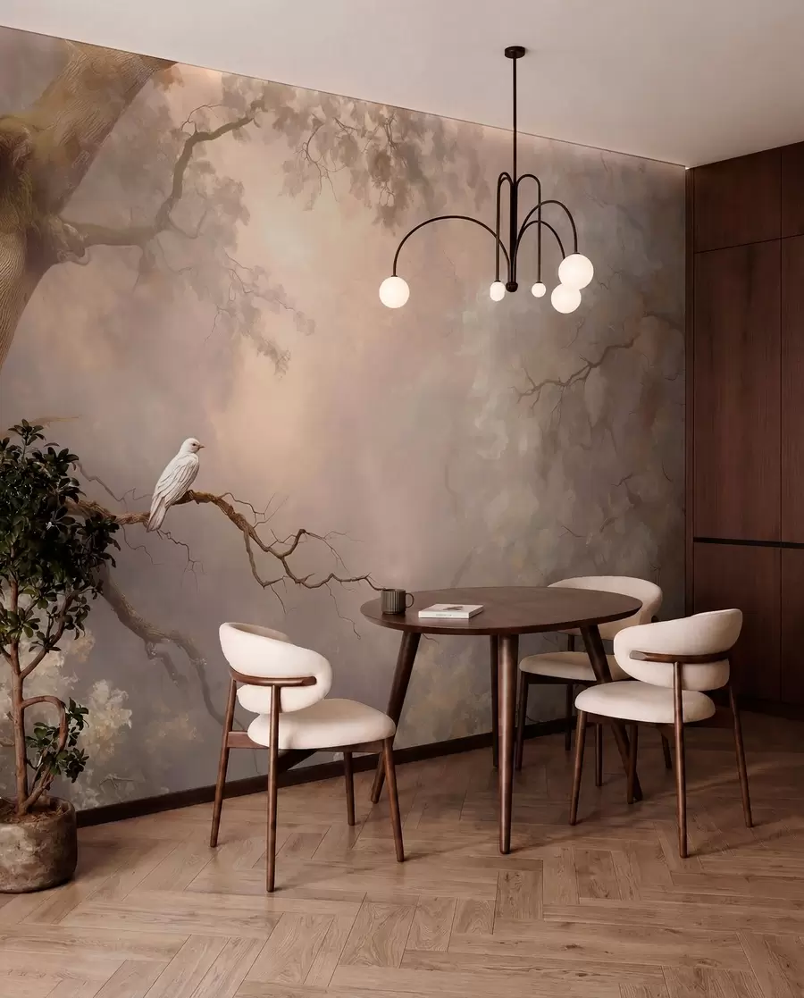 wall murals mystical forest with a white bird w04314