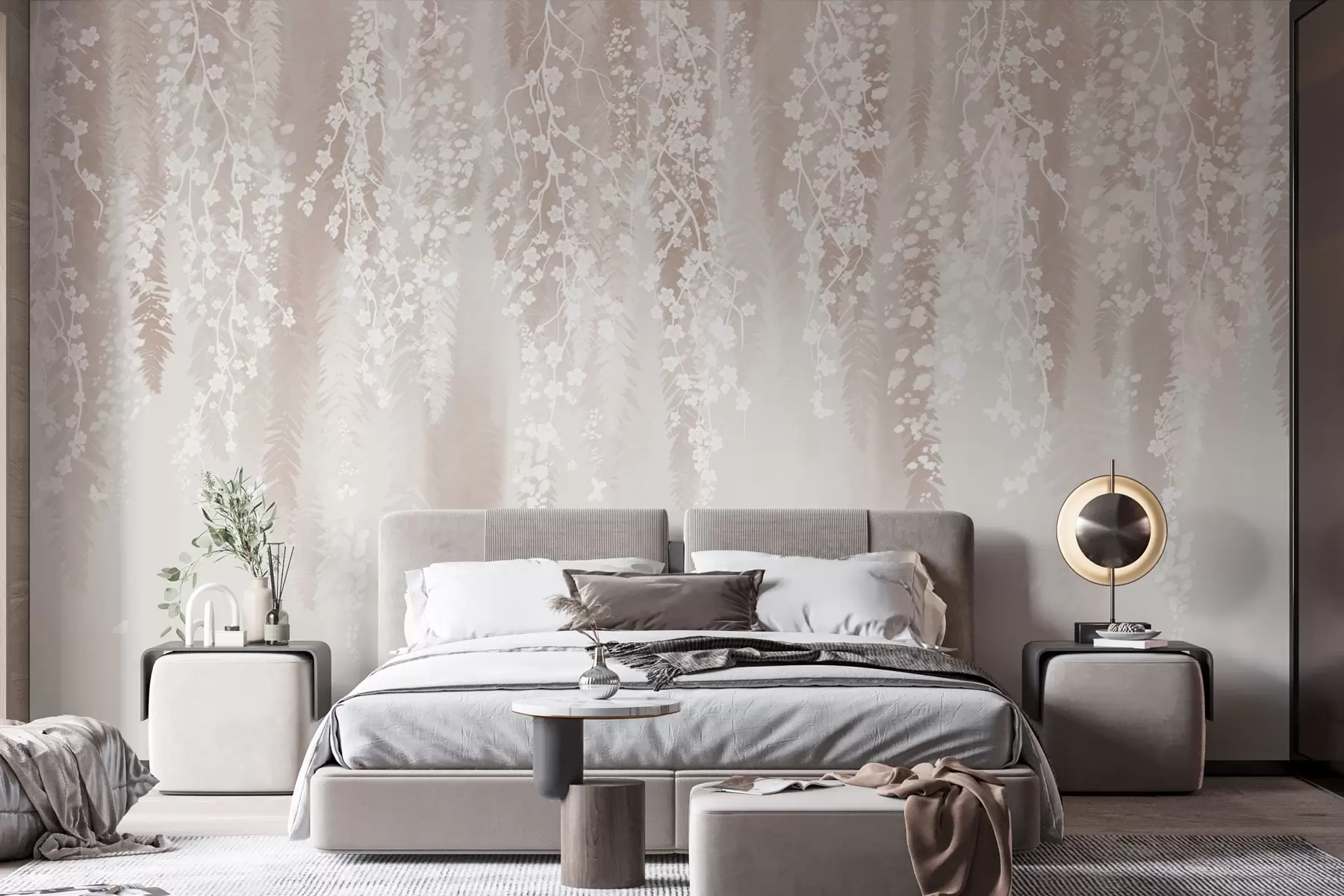 wall murals Light branches with white flowers on a gentle background w04417