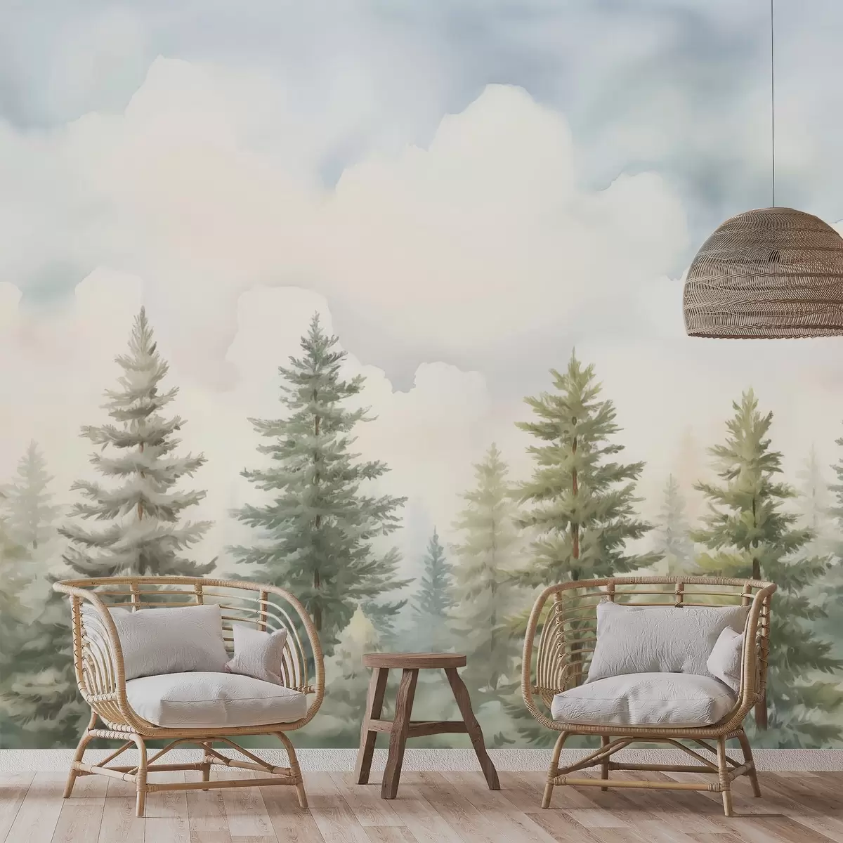 wall murals Coniferous forest imitation painting w04414