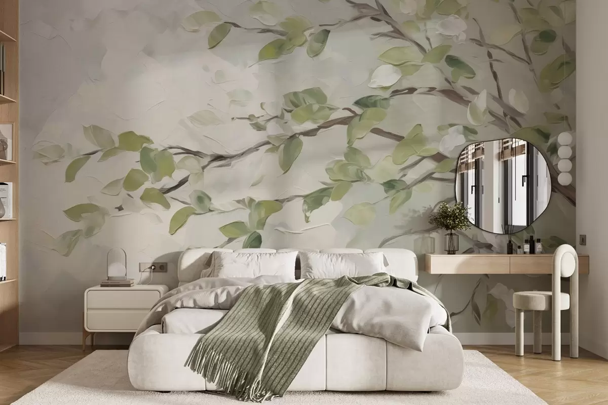 wall murals Tree branch with leaves w04464