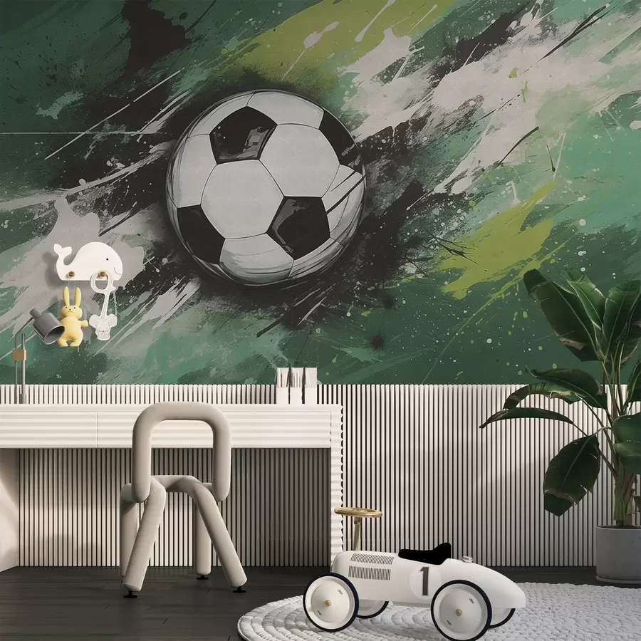 wall murals Soccer ball with blurred graffiti in the background w04467