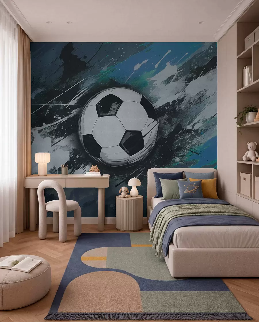 wall murals Football in Azure Strokes w04467v1