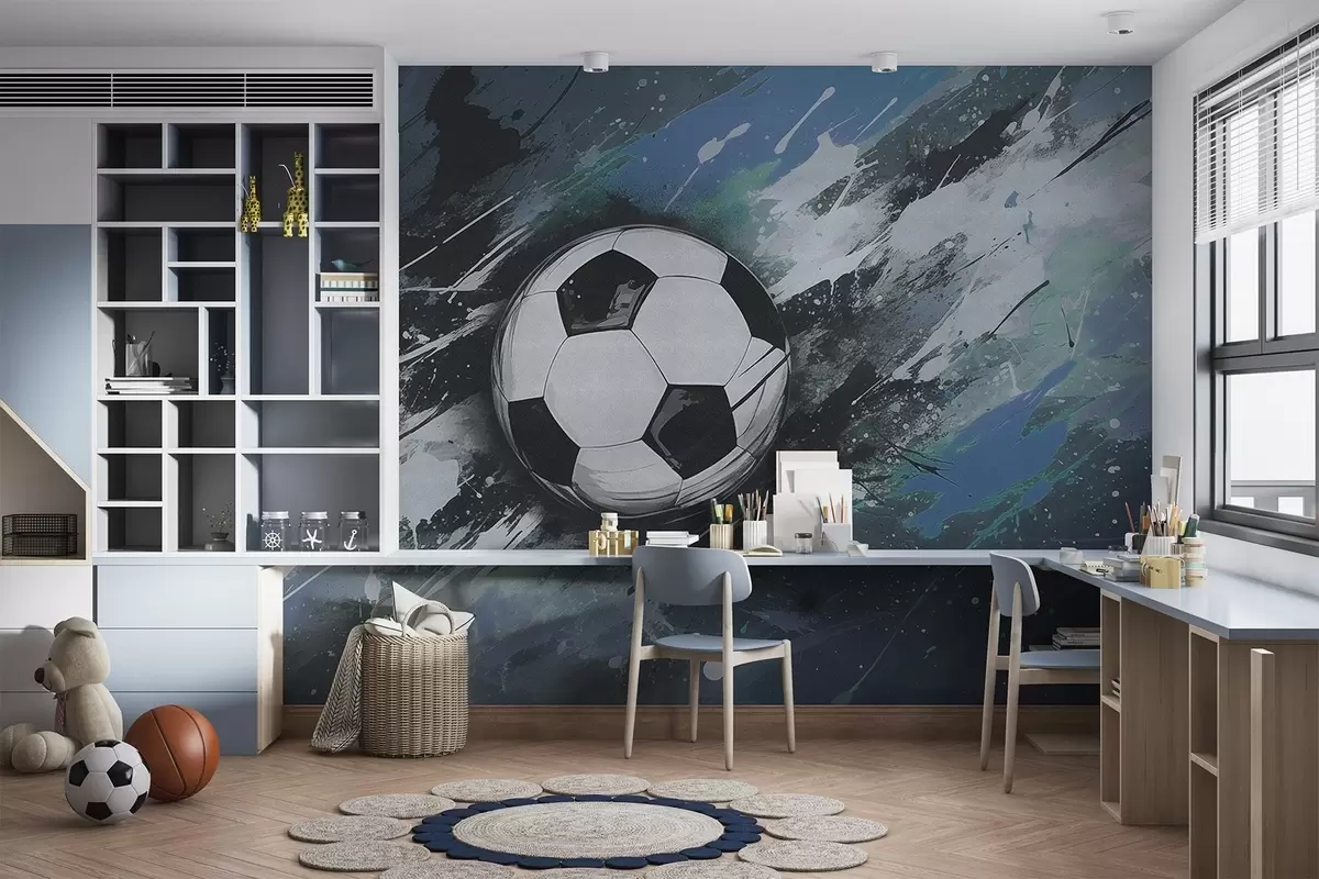 wall murals Soccer ball with blurred graffiti in the background w04467v1
