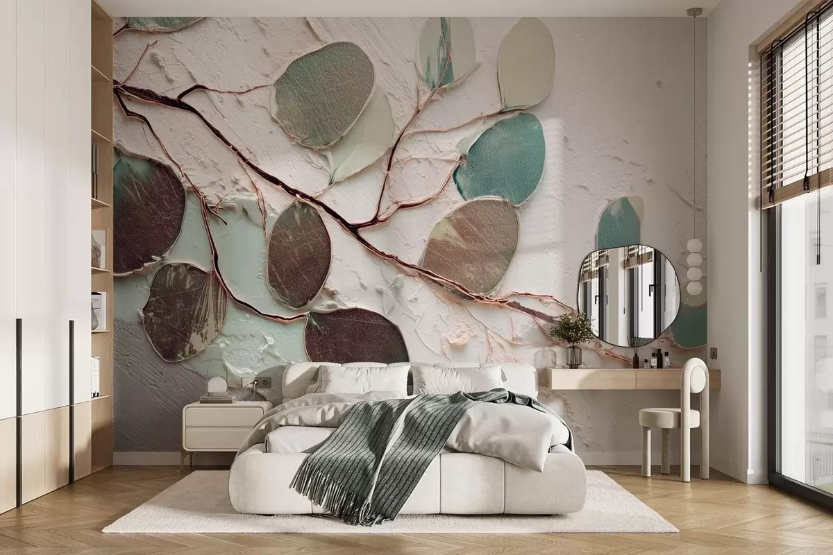 wall murals Decorative tree with leaves and imitation of a textured background w09357