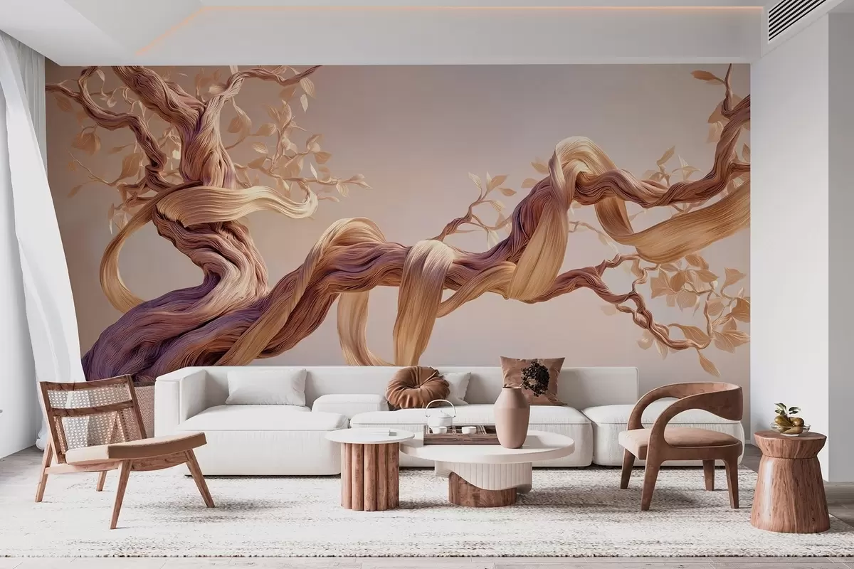 wall murals Twisted tree trunk with decorative leaves w09360
