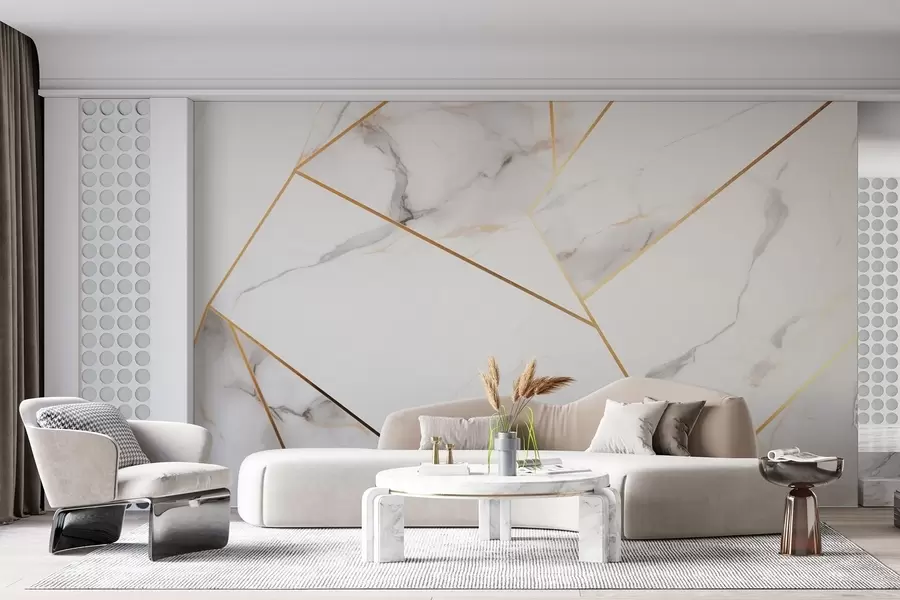 wall murals Imitation of a marble surface with a yellow geometric pattern w09363