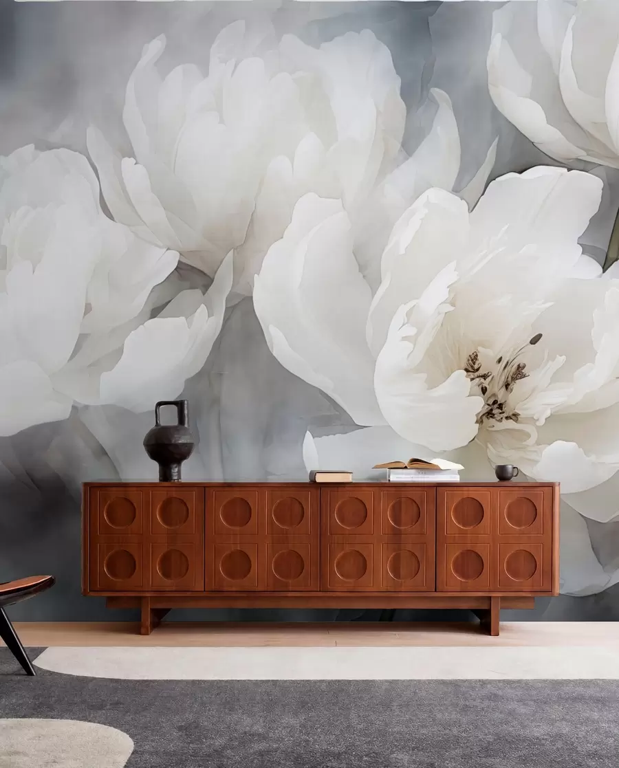 wall murals White flowers on a misty, delicate background w04441