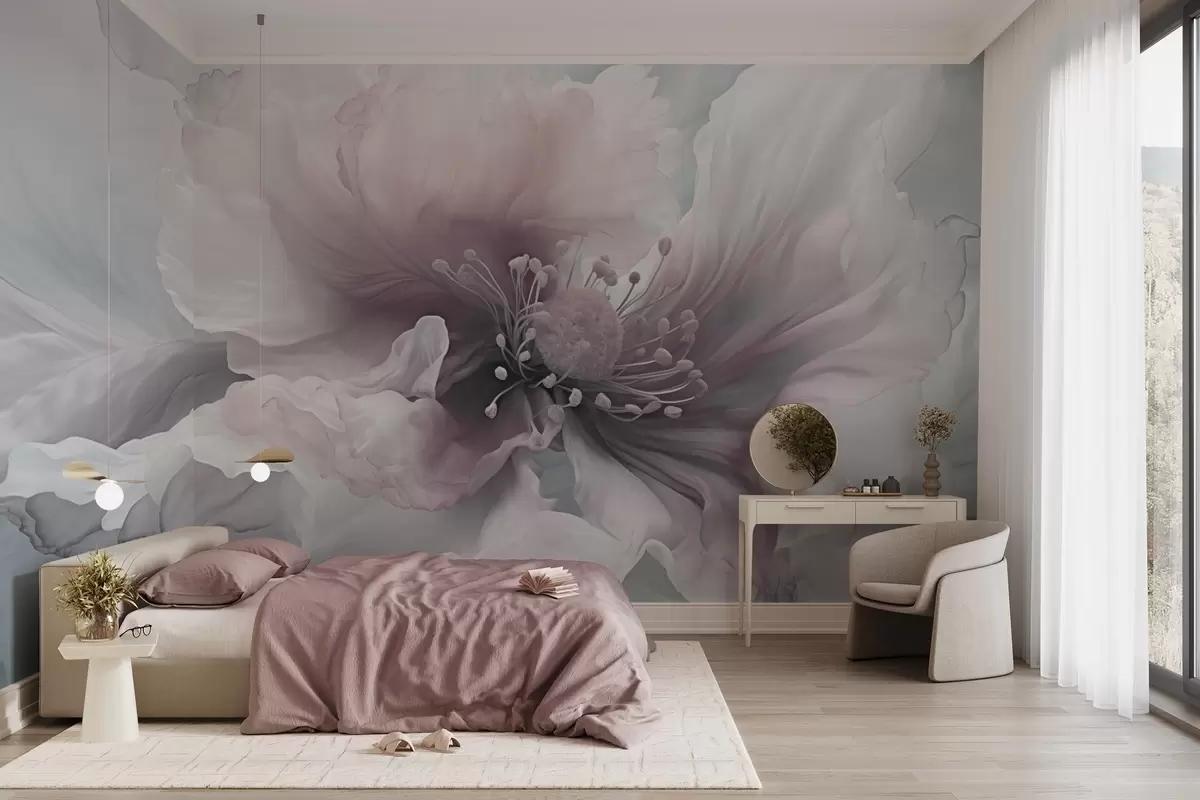 wall murals Delicate flower with pink and white petals w04446