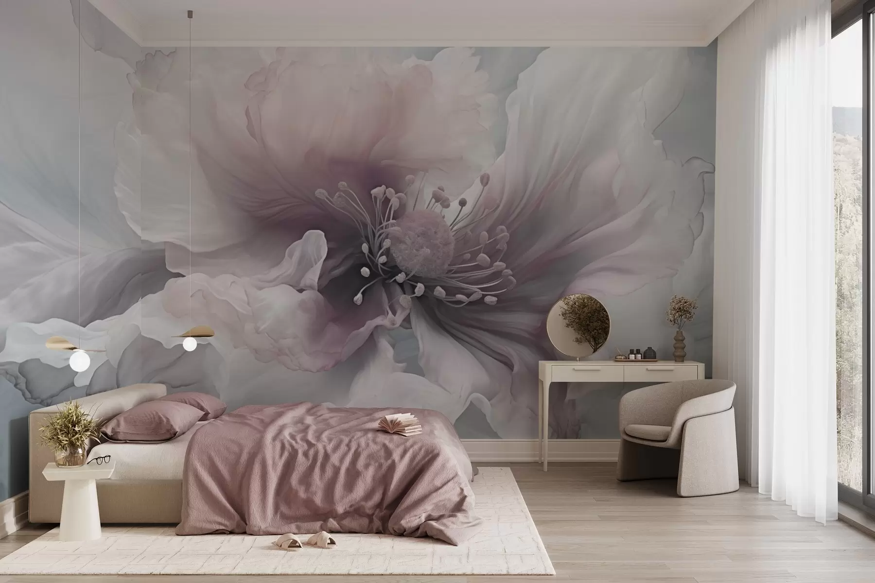 wall murals Delicate flower with pink and white petals w04446