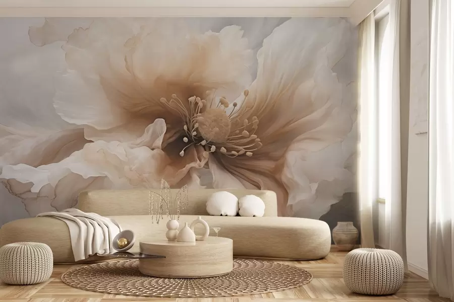 wall murals Delicate flower in warm beige tones w04446v1