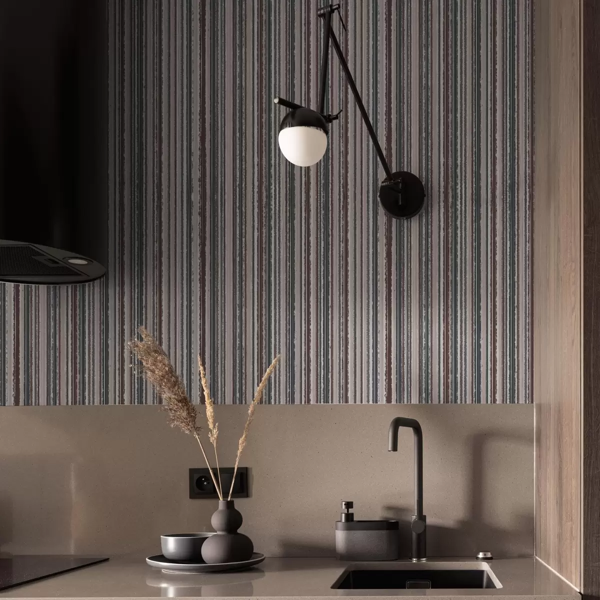 Wallpaper Striped pattern in gray-brown tones a00504