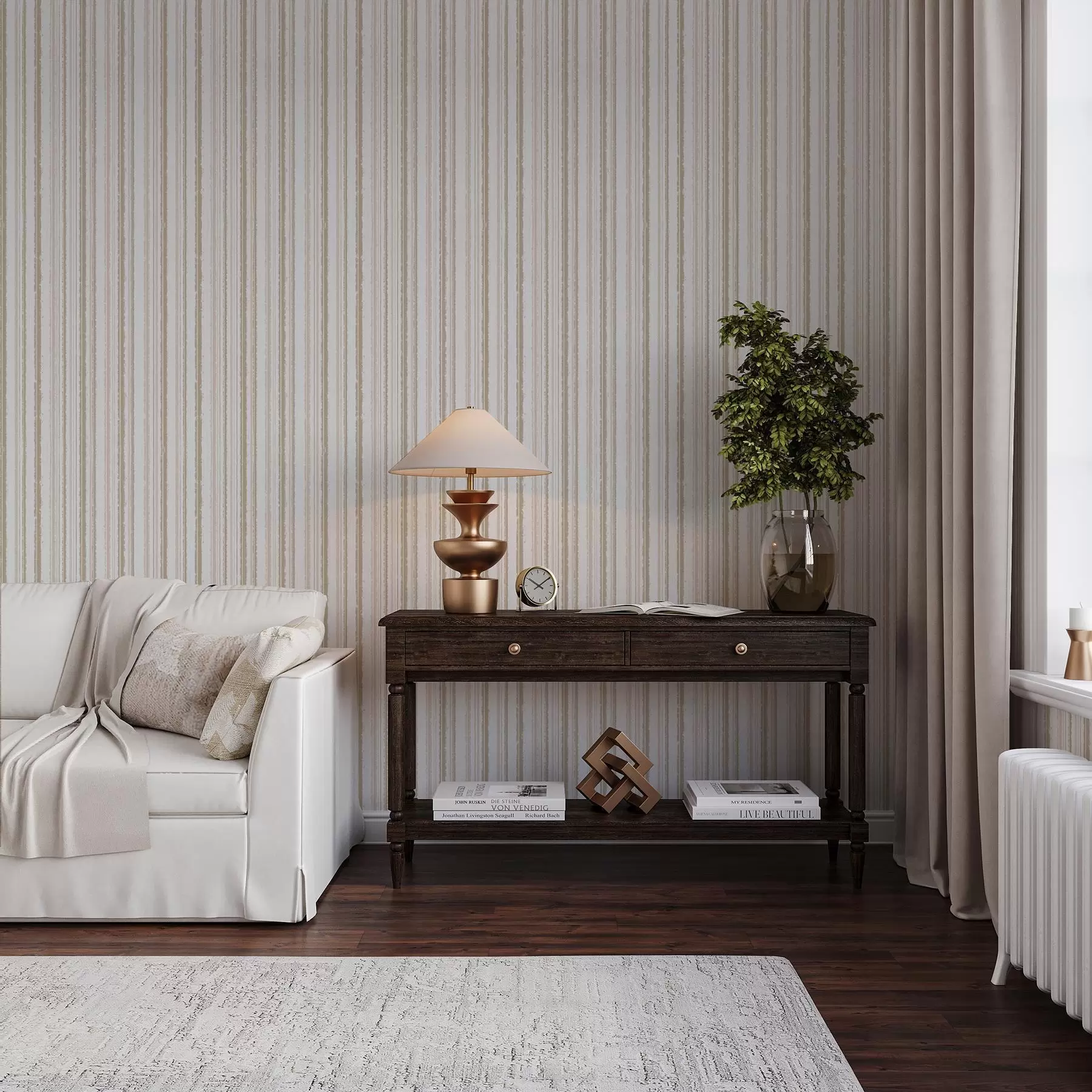 wall murals Beige-pink stripes with white accents a00505