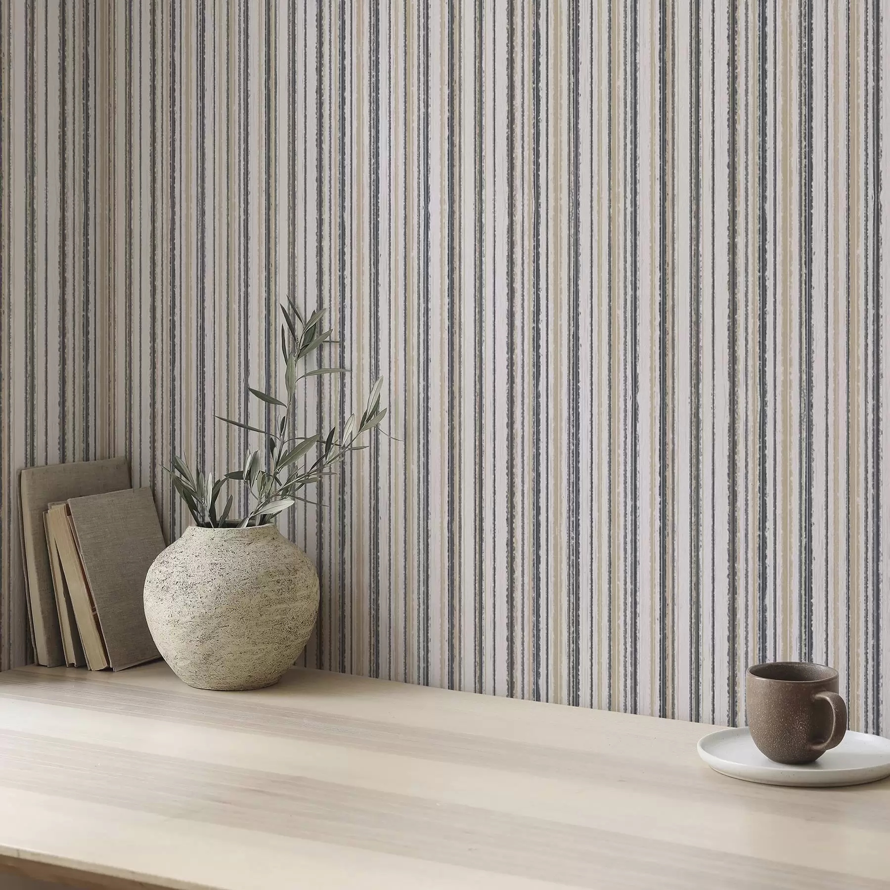 wall murals Stripes in gray-beige and yellowish shades a00508