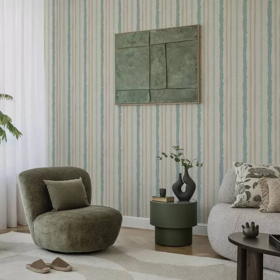 wall murals Turquoise-beige stripes with hand-painted effect a00510v1