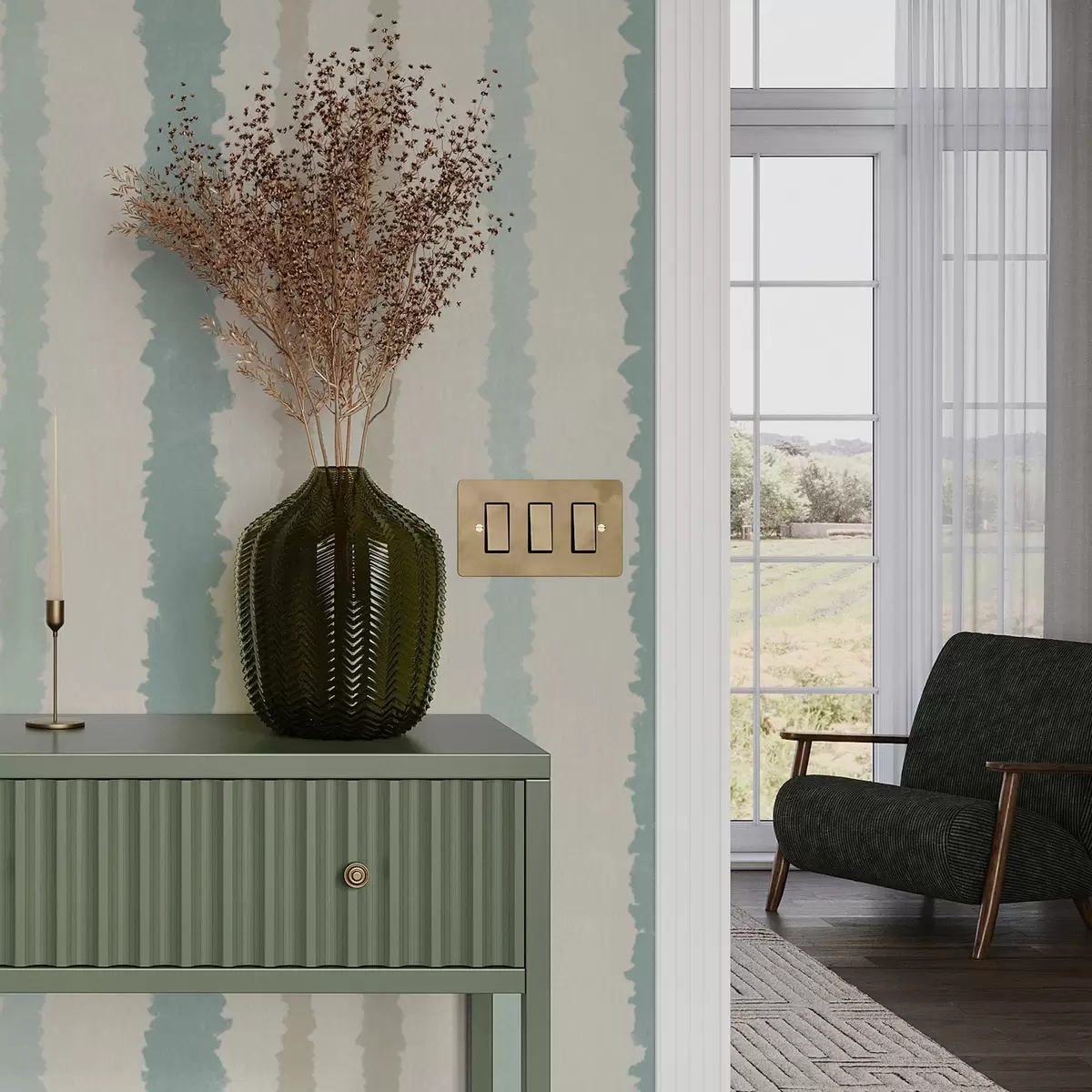 Wallpaper Turquoise-beige stripes with hand-painted effect a00510v1