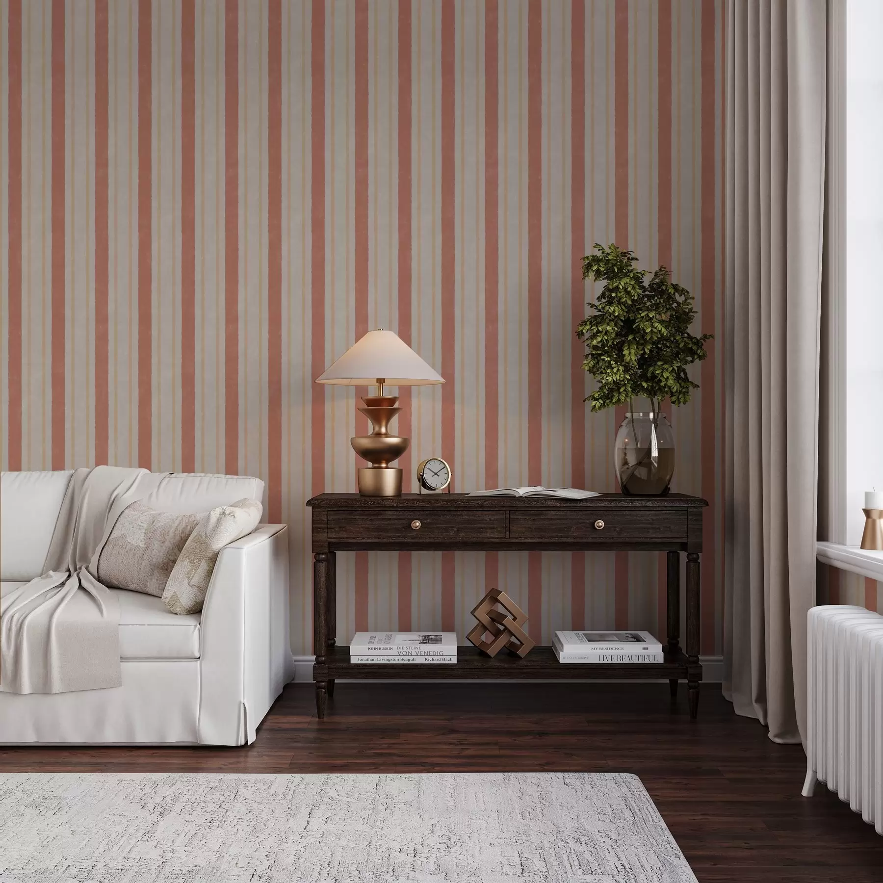 wall murals Wide stripes in terracotta-beige tones a00514