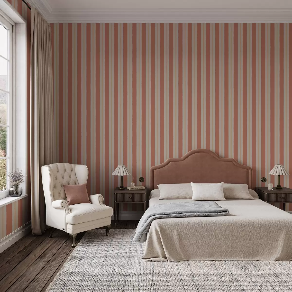 Wallpaper Bright terracotta stripes with beige accents a00515