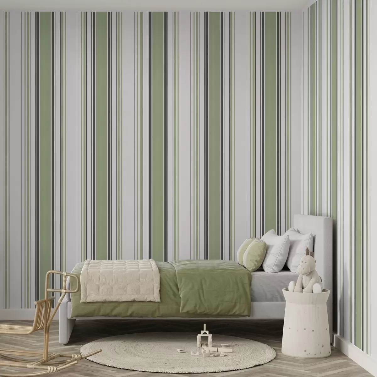 Wallpaper White background with a mix of green and black stripes a00520